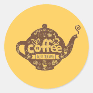 Adesivo Café amantes da vintage retro cafeteria Eu adoro 