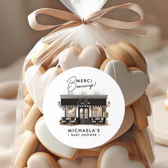 Adesivo Café Bébé Black White Paris Obrigado Chá de fralda (Criador carregado)