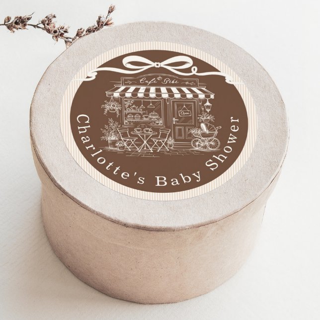 Adesivo Cafe Bebe Brown Stripes Parisian theme Baby Shower (Criador carregado)