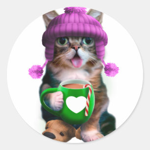 Adesivo Café bebendo de gato engraçado