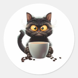 Adesivo Café Cat Vintage Cartoon Colorido