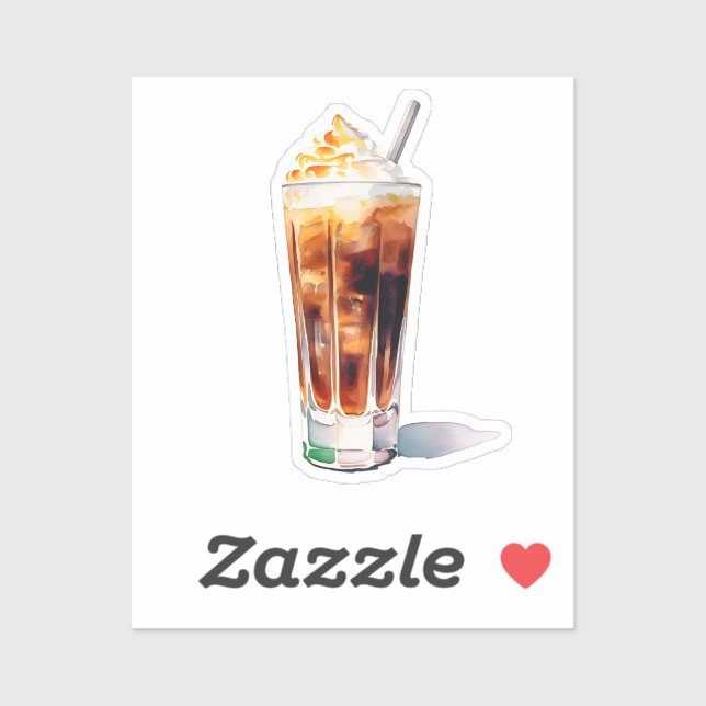 Adesivo Café com Aquarela com Creme Cocktail Bebida (Folha)