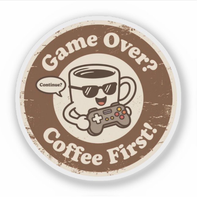 Adesivo Café com Estilo Retrô & Gamer "Fim de Jogo" (Frente)