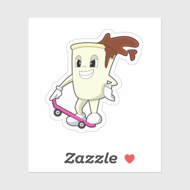 Adesivo Café como skater com skate (Folha)