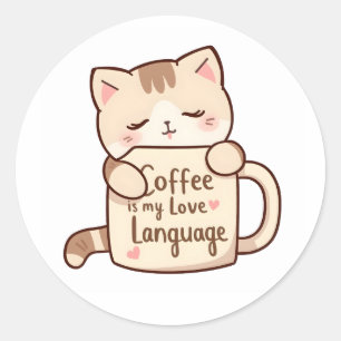 Adesivo Café de Abraço de Gatinho Fofo Linguagem do Amor