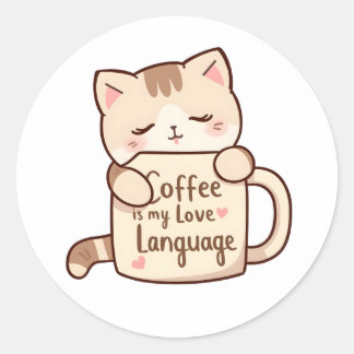 Adesivo Café de Abraço de Gatinho Fofo Linguagem do Amor