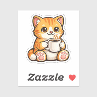 Adesivo Café de Gato Fofo – Gato Laranja Aconchegante Bebe