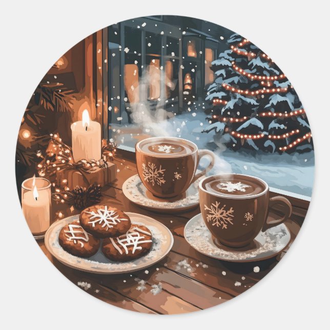 Adesivo Café de inverno com cacau quente e biscoitos (Frente)