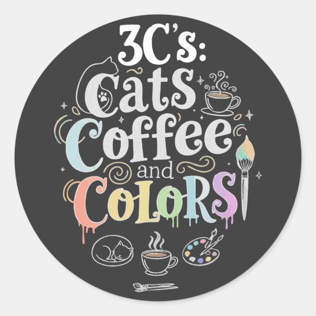 Adesivo Café e Cores dos Gatos (Frente)