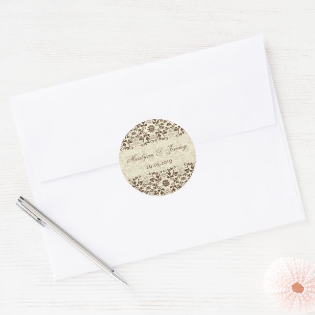 Adesivo Café e Cream Vintage Damask Lace Casamento Favor (Envelope)