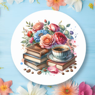 Adesivo Café, Livros e Flores Envelope Selo