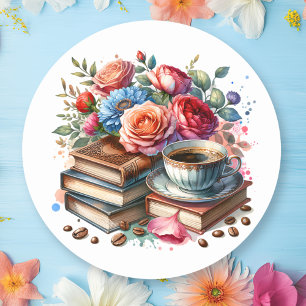 Adesivo Café, Livros e Flores Envelope Selo