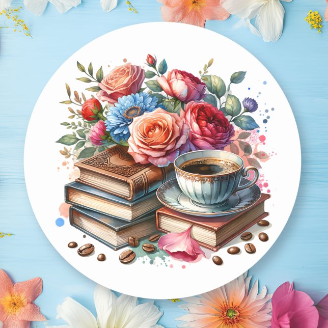 Adesivo Café, Livros e Flores Envelope Selo (Criador carregado)