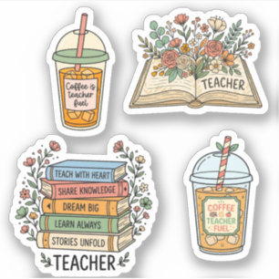 Adesivo Café, Livros e Flores Estética para Professores