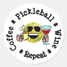 Adesivo Café, Pickleball, Vinho, Repetir Viciado em Pickle