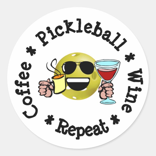 Adesivo Café, Pickleball, Vinho, Repetir Viciado em Pickle (Frente)