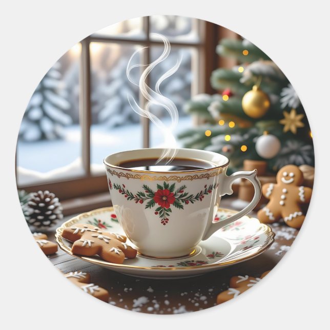 Adesivo Café quente e biscoitos de pão quente Natal (Frente)