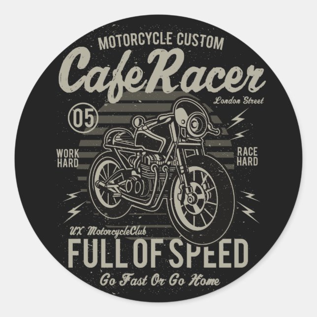 Adesivo Café Racer Work Race Duro Duro Ir Rápido ou Ir par (Frente)