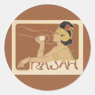 Adesivo Café Rajah Art Nouveau Vintage, Senhora com Café