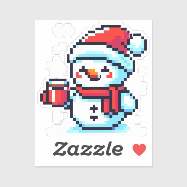 Adesivo Café Snowman - Design de Natal Cozy Pixel Art (Folha)