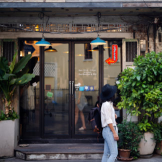 Adesivo Café Vintage Aqui Sinal de Seta à Esquerda