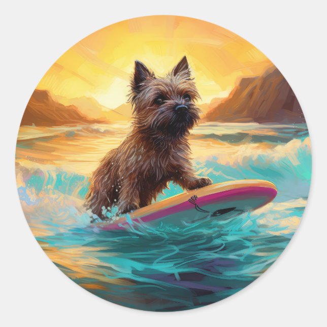 Adesivo Cairn Terrier Beach Surfing Painting (Frente)
