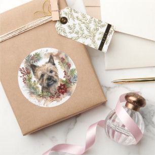Adesivo Cairn Terrier Grinalda de Natal Cachorro Festivo