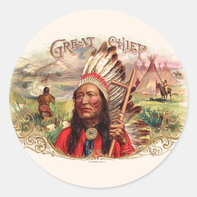 Adesivo Caixa de Charutos Chefe do Excelente Indiano Vinta (Frente)