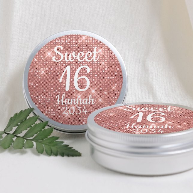 Adesivo Caixa de Lata de Presentes de Aniversário de 16 An (Rose Gold Sweet 16 Girl Birthday Favors Tin Box Classic Round Sticker
)
