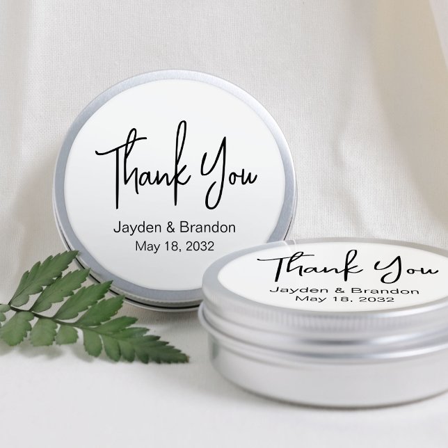 Adesivo Caixa de Lata de Presentes de Casamento Personaliz (Simple Minimal Custom Wedding Favors Tin Box Classic Round Sticker
)