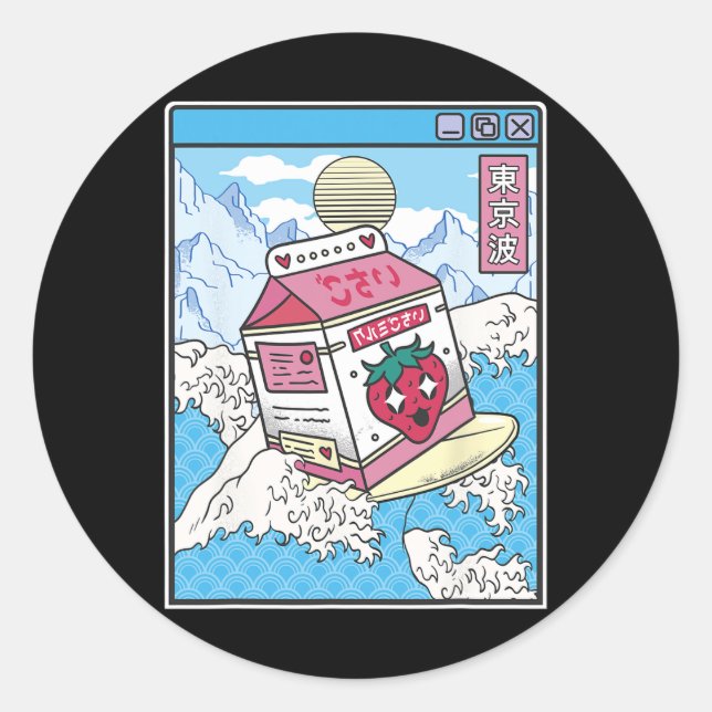 Adesivo Caixa De Leite De Morango De Surf Japão Onda Kawai (Frente)