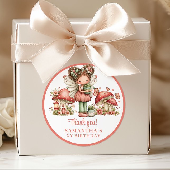 Adesivo Caixa de Lembrancinha Flores Rosa para Aniversário (Whimsy Fairy 6th Birthday Pink Flowers Favor Box Labels)