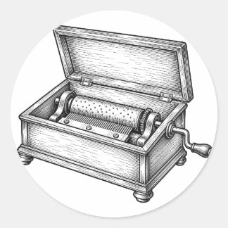 Adesivo Caixa de Música Vitoriana Gravura Antiga Vintage