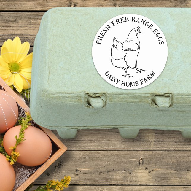 Adesivo Caixa de Ovos de Galinha Caipira Simples (Simple free range fresh chicken eggs box sticker with business name)