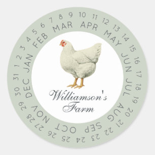 Adesivo Caixa de Ovos Vintage Farm Hen Encircled Date Verd