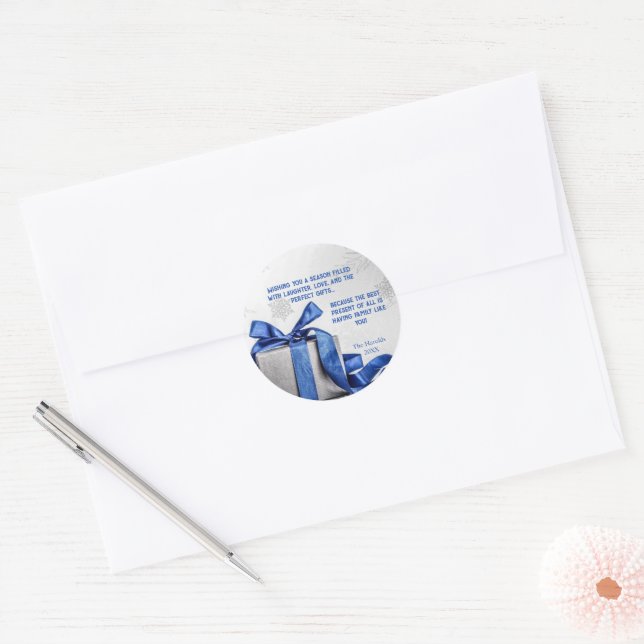 Adesivo Caixa de presente de Natal elegante com fita azul (Envelope)