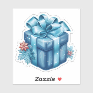 Adesivo Caixa de presente festiva azul feliz de Natal com 