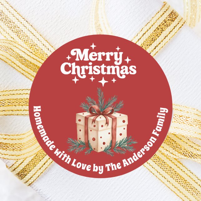 Adesivo Caixa de presentes de Natal, branco vermelho (Criador carregado)