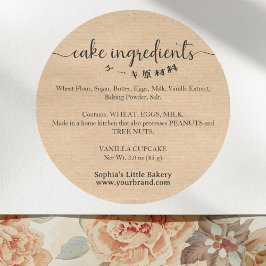 Adesivo Cake Ingredients Minimalist Kraft Bakery Packaging