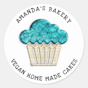 Adesivo Cakes, doce caseira Vegan Bakery Muffins Teal