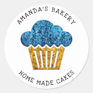 Adesivo Cakes Doce Cupcake Casa Vegan Bakery Dourado Azul