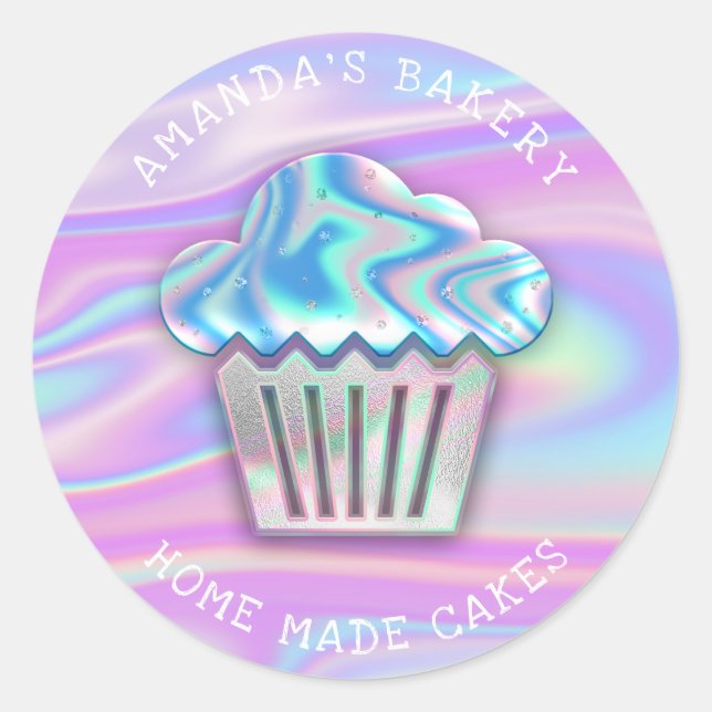 Adesivo Cakes Sweets Home Bakery Hológrafo de Cupcake Rosa (Frente)