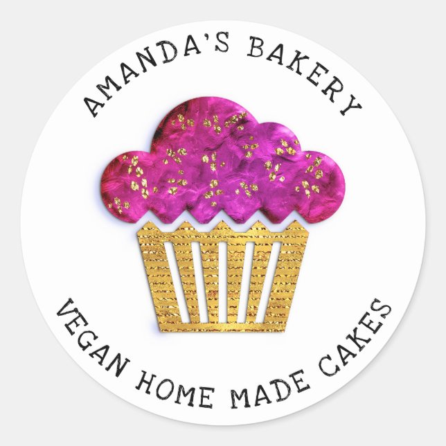 Adesivo Cakes White Bakery Bonito Muffin Dourado Rosa (Frente)