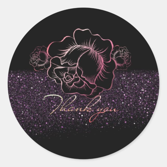 Adesivo Calcomanía de agradecimiento con rosas y purpurina (Frente)