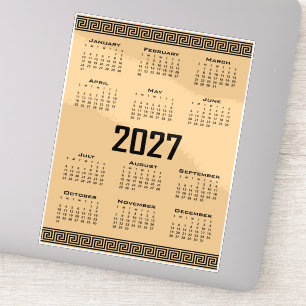 Adesivo Calendário 2027, Fretwork Grego, Preto no Bege
