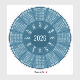 Adesivo Calendário do Círculo 2026 - Modernos tons de azul