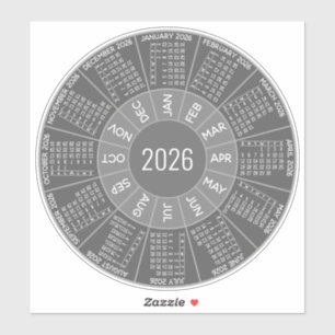 Adesivo Calendário do Círculo 2026 - Tons Modernos - Cinza