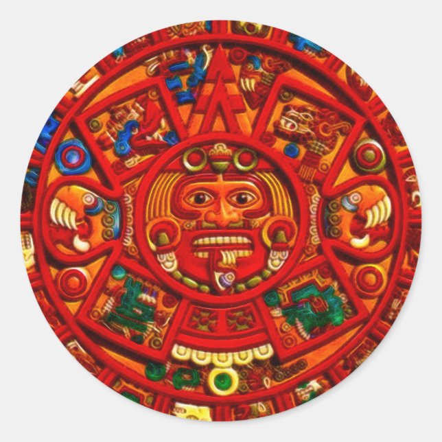 Adesivo Calendário do Sol MAYAN do México (versão vermelha (Frente)