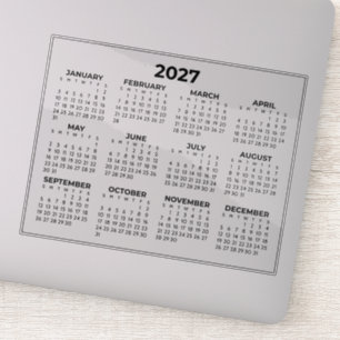 Adesivo Calendário Horizontal do Ano Completo 2027 Preto e