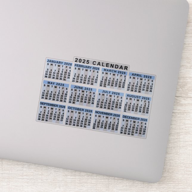 Adesivo Calendário Mensal 2025 Ano Azul Clássico Striped (Detalhe)